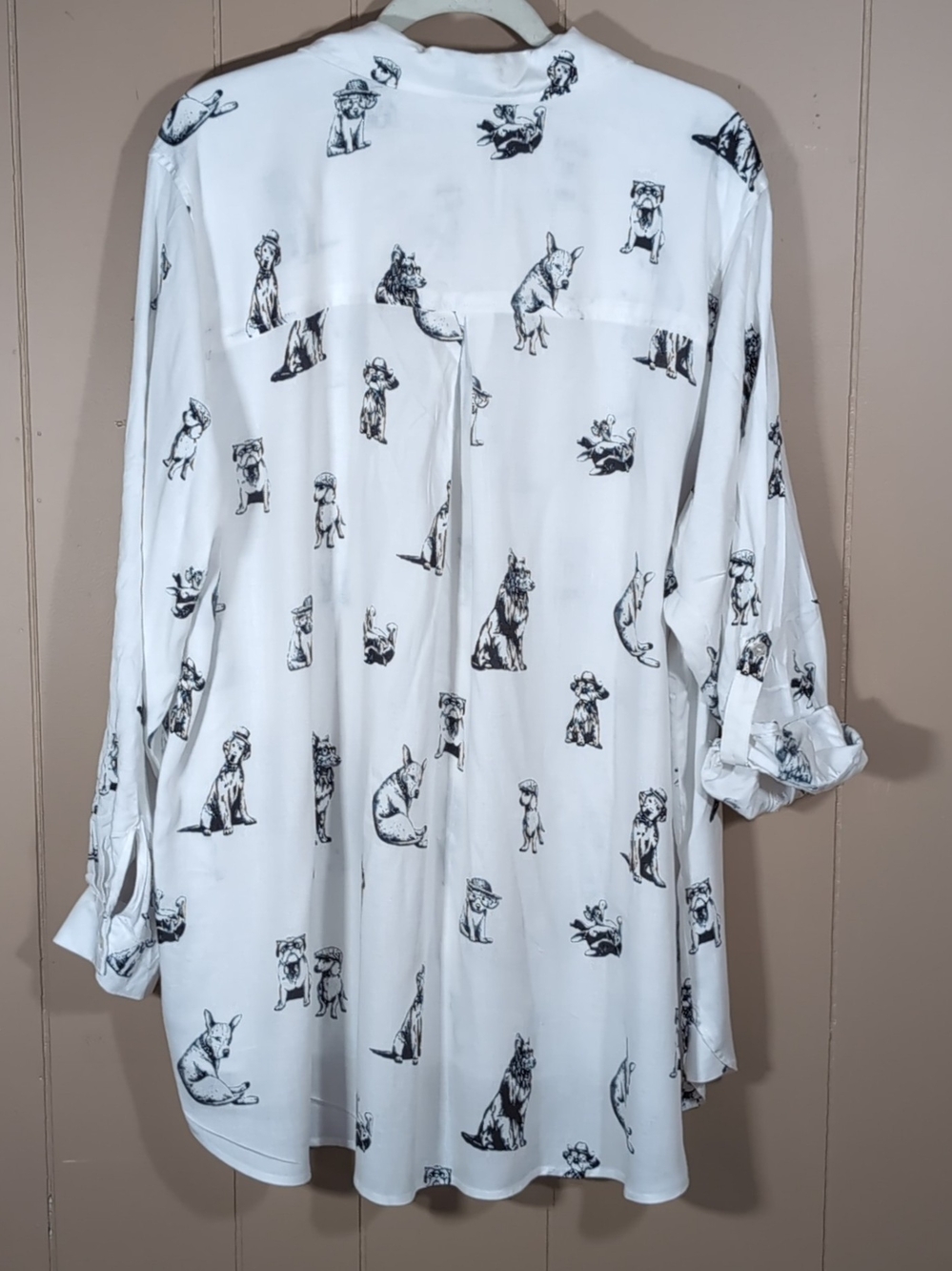 Jane + Delancey Dogs Shirt Blouse Size 2X Button Down Hi Low White Black - Picture 4 of 9